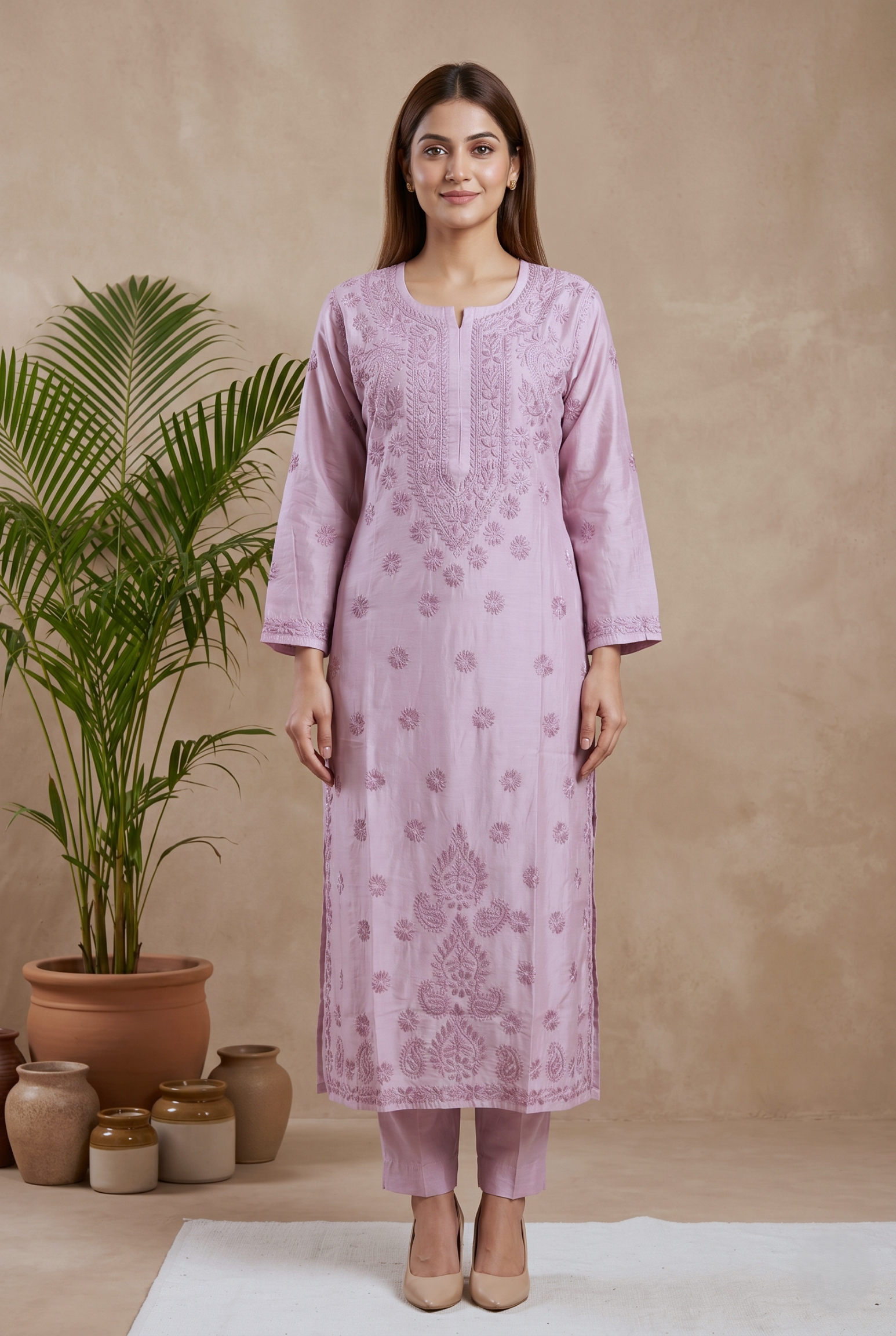 EkTithi Hand Embroidered Purple chanderi chikankari