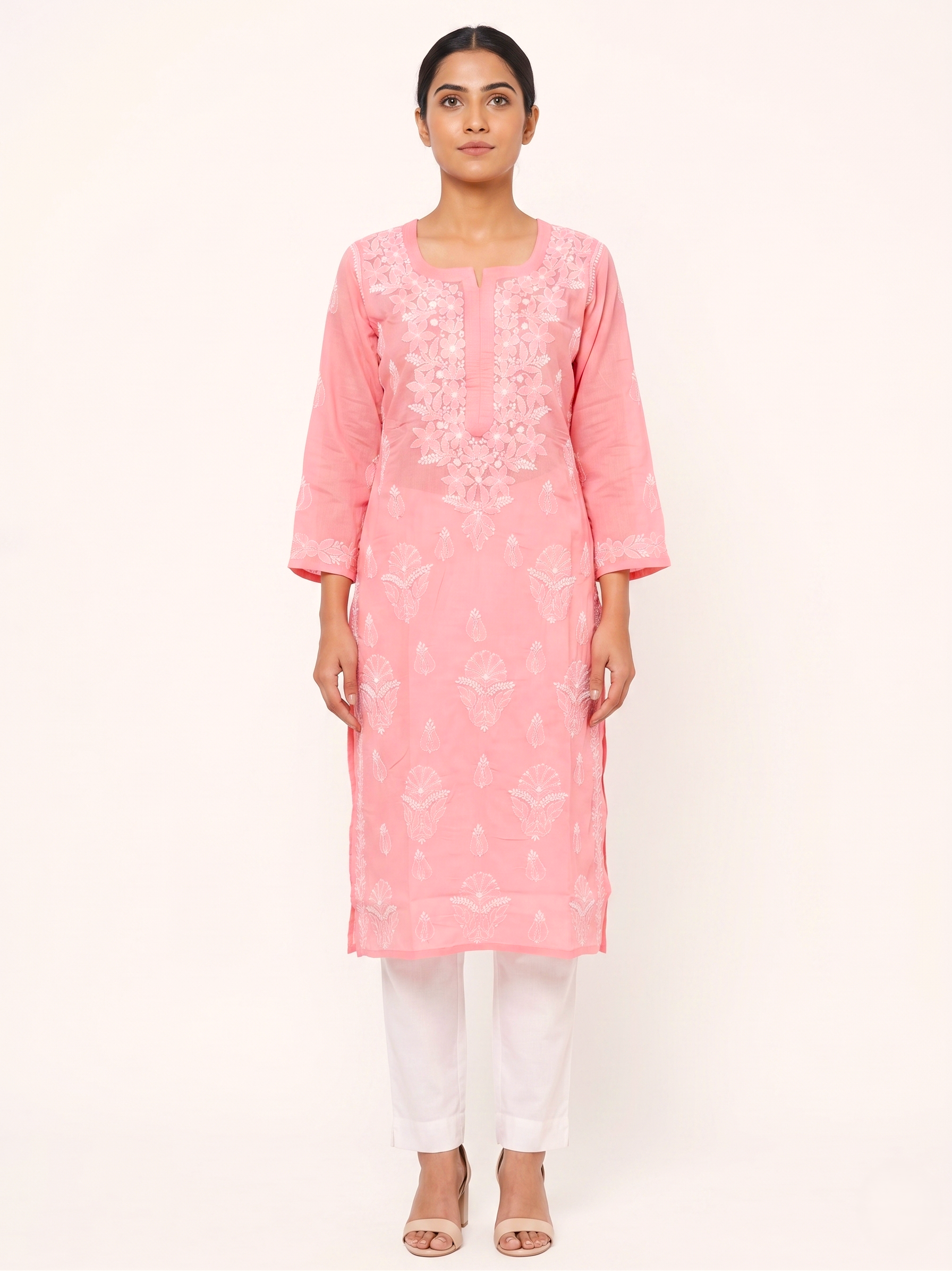 Hand Embroidered pink cotton chikankari