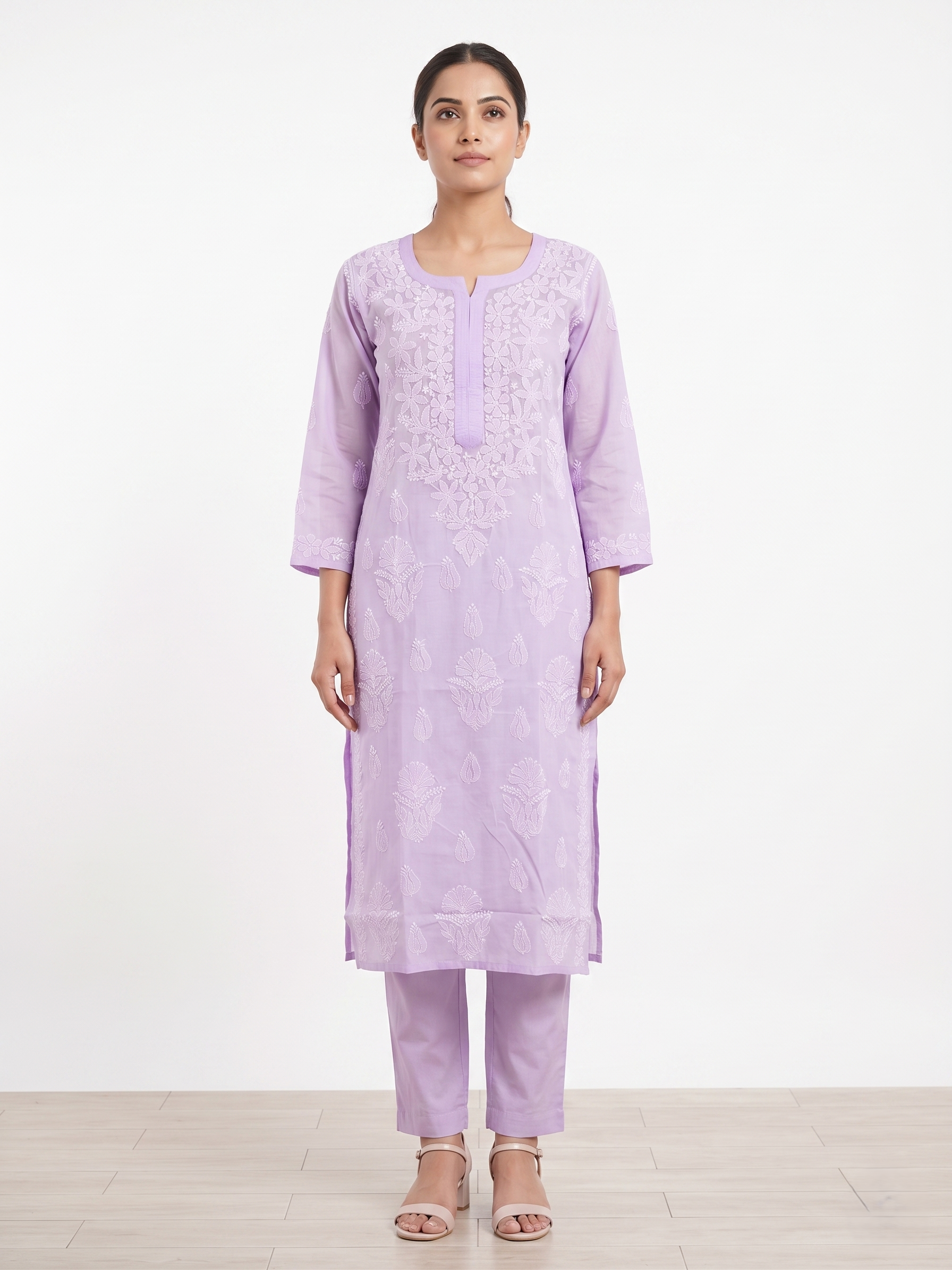 Hand Embroidered Purple cotton chikankari