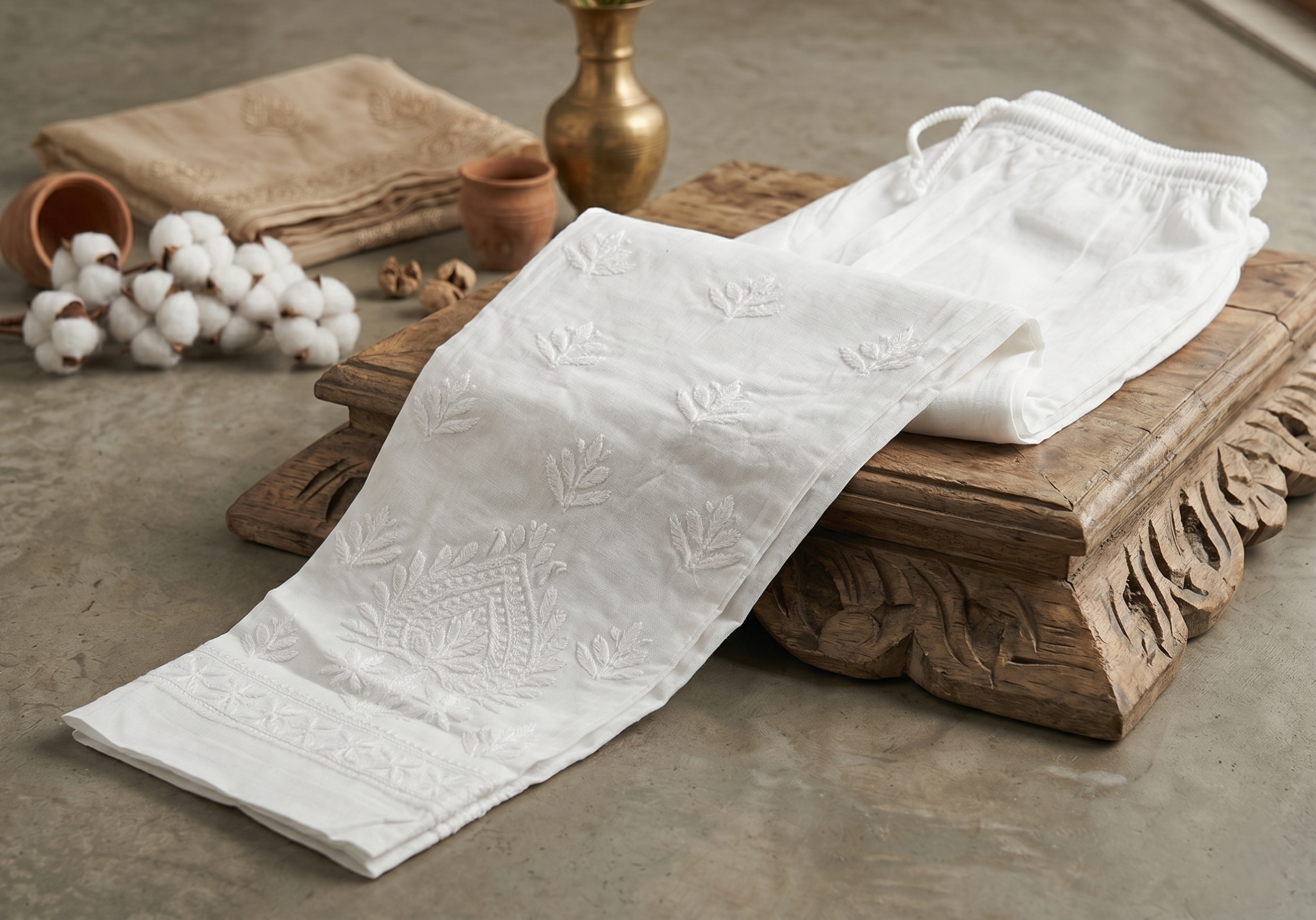 White Cotton Chikankari pant