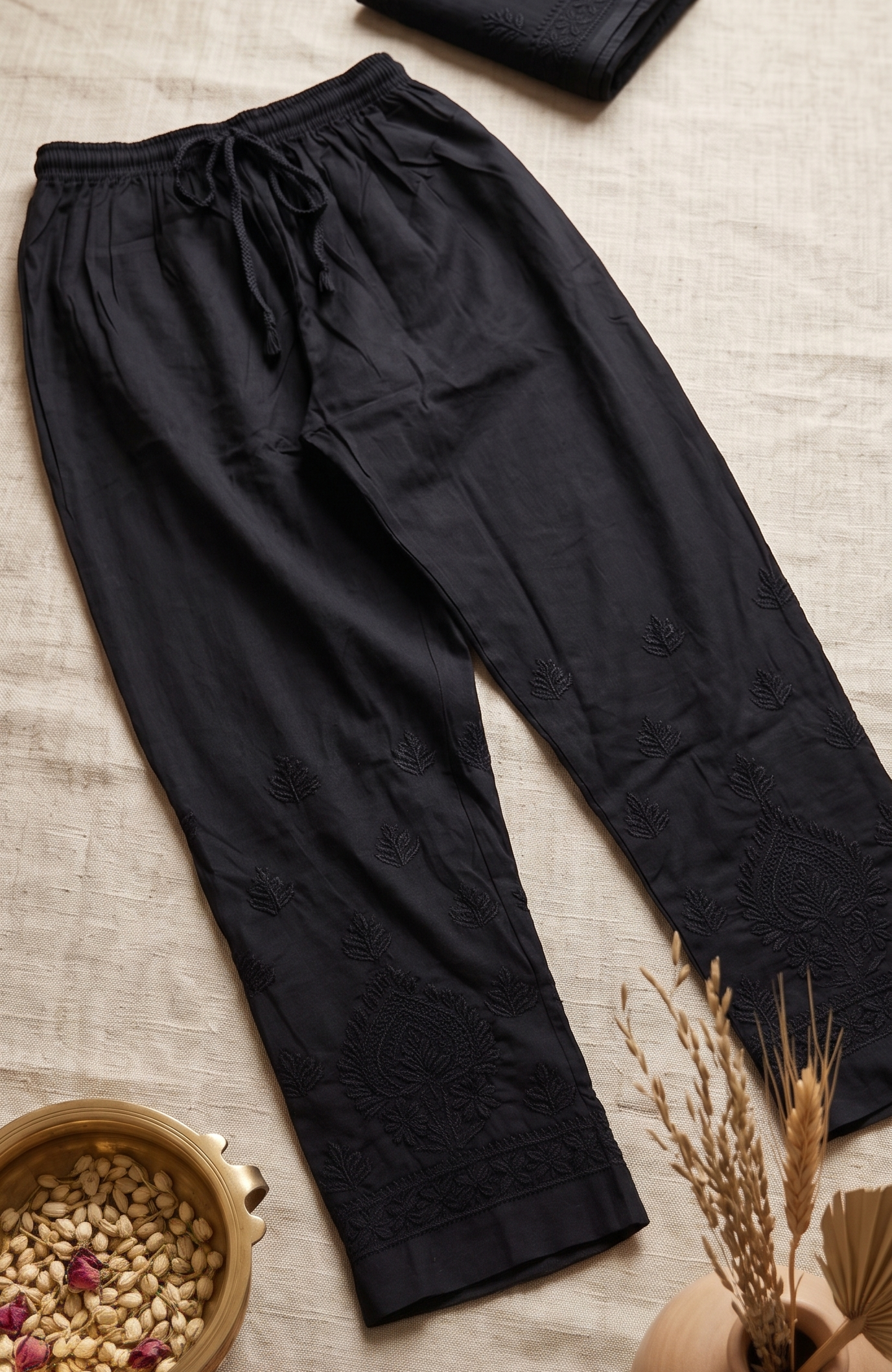 Black Cotton Chikankari pant