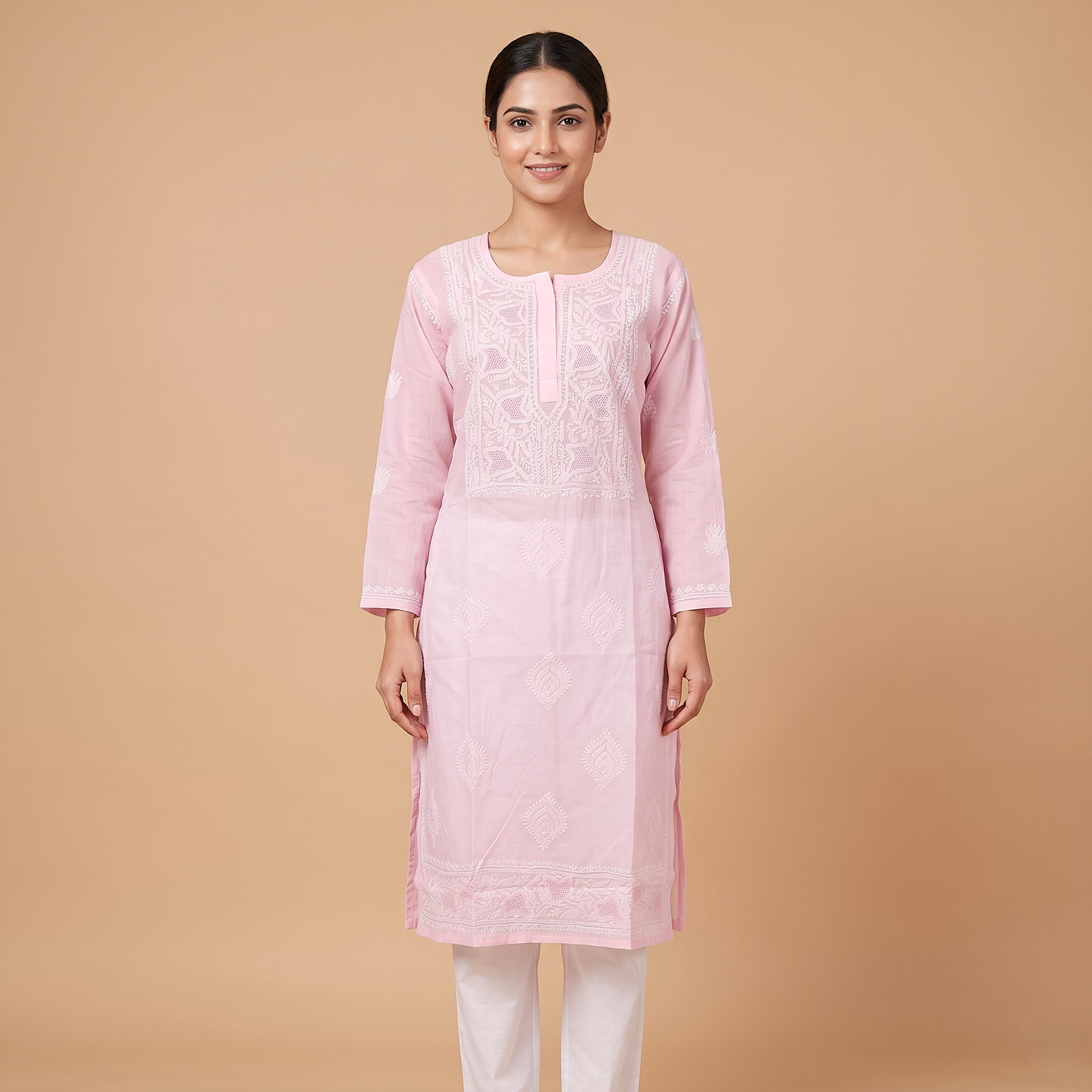 A Whisper of Elegence: Baby Pink Jaal Work Cotton Chikankari Kurta