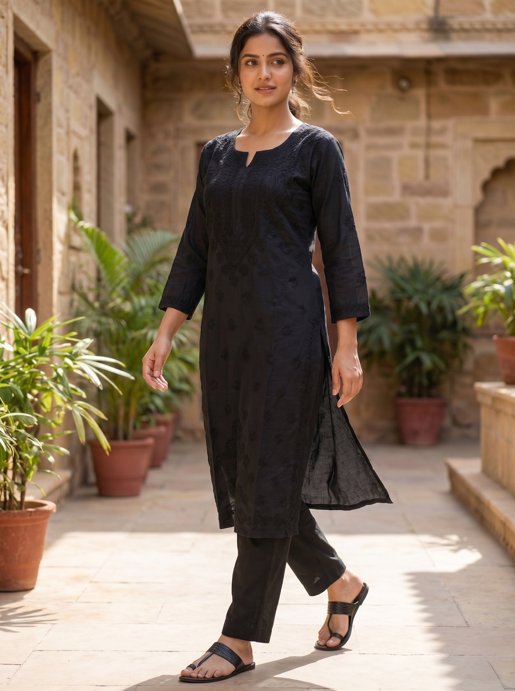 EkTithi Hand Embroidered Black chanderi chikankari