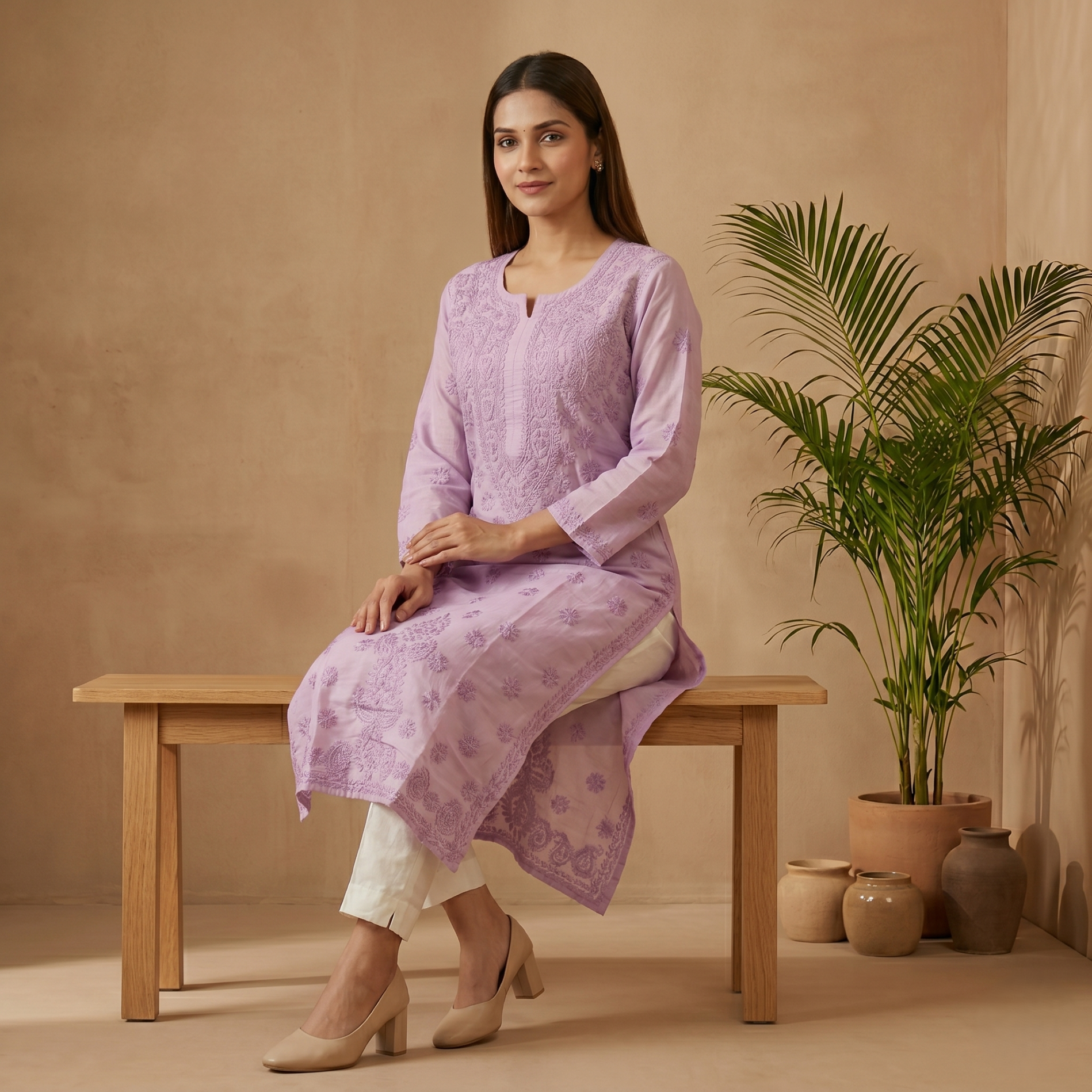 EkTithi Hand Embroidered Purple chanderi chikankari